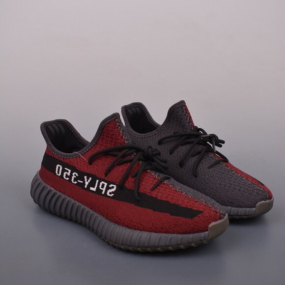 Yeezy 350 V2 Red Grey Color Block Sneakers - Picture 1 of 9